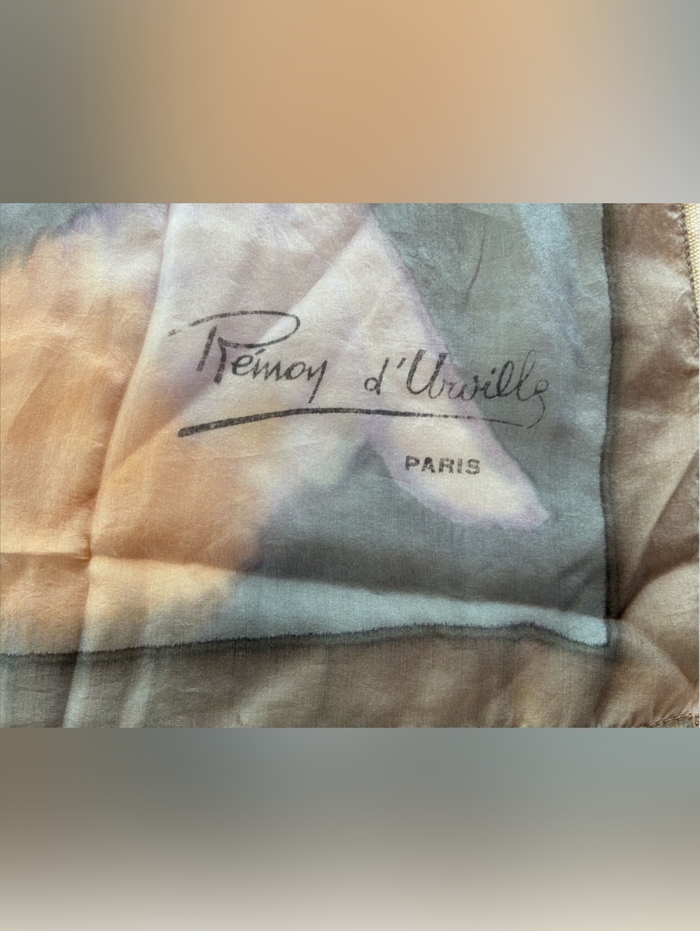 Remoy d'Urville Paris Vintage Hand Painted Silk Square Scarf 20"